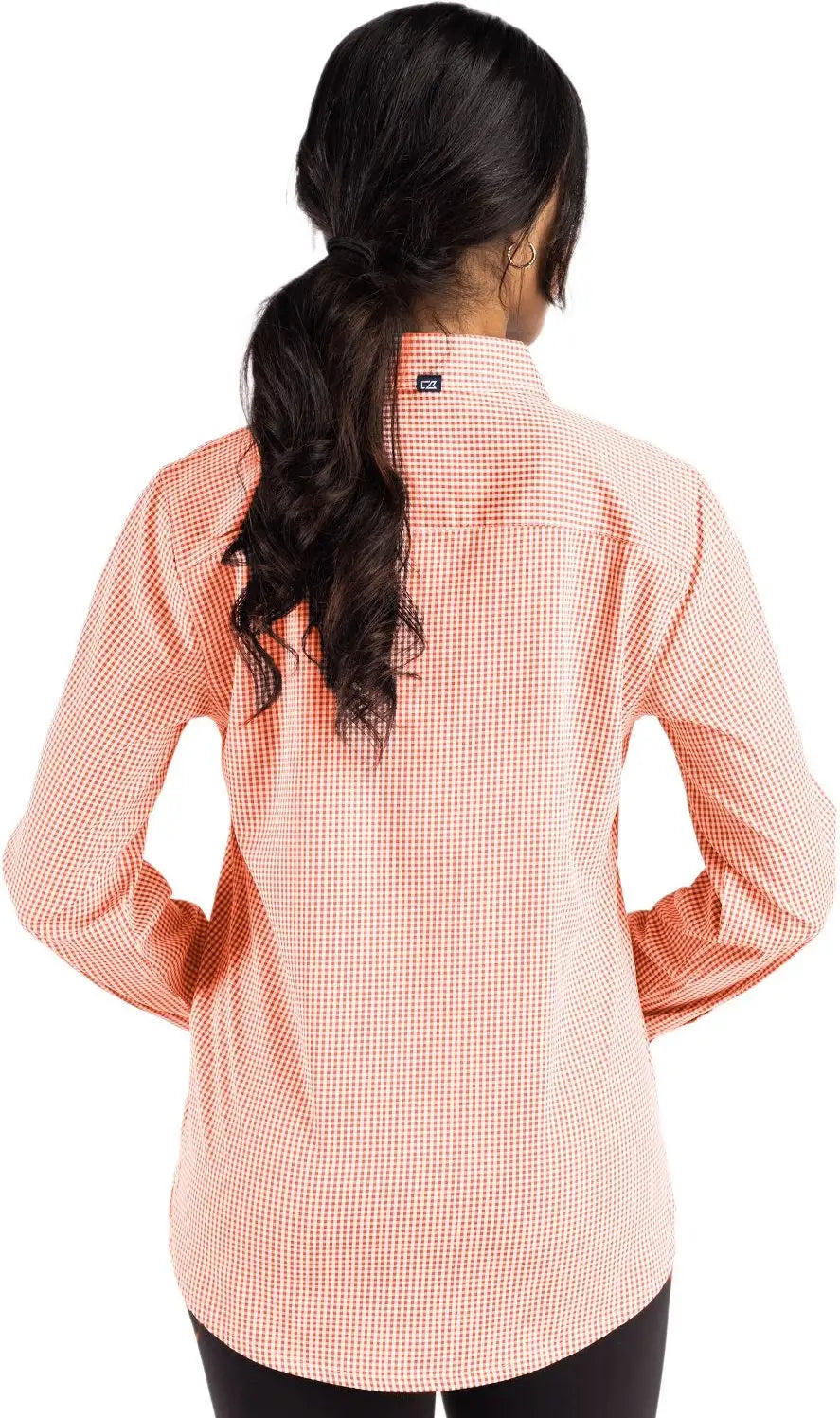 Cutter & Buck Lcw00020 Skyline Epic Confidence Recycled Gingham Womens Long Sleeve Dress Shirt - College Orange White