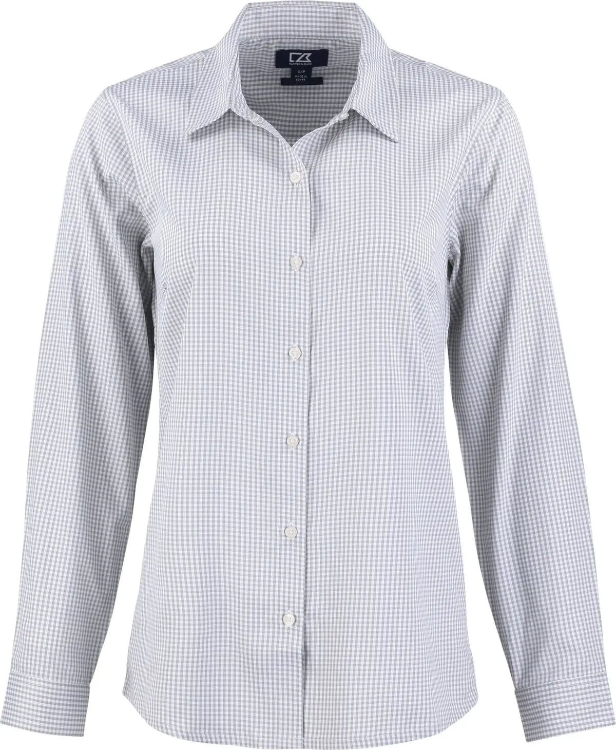 Cutter & Buck Lcw00020 Skyline Epic Confidence Recycled Gingham Womens Long Sleeve Dress Shirt - Concrete White