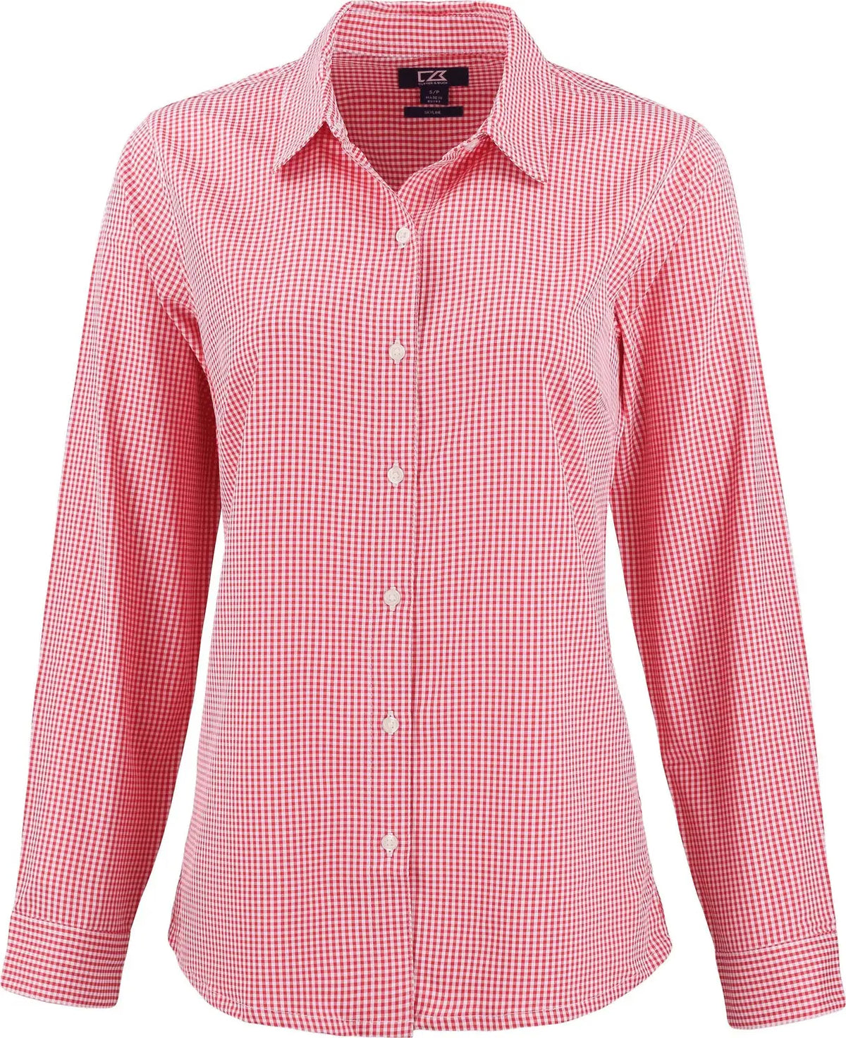 Cutter & Buck Lcw00020 Skyline Epic Confidence Recycled Gingham Womens Long Sleeve Dress Shirt - Red White