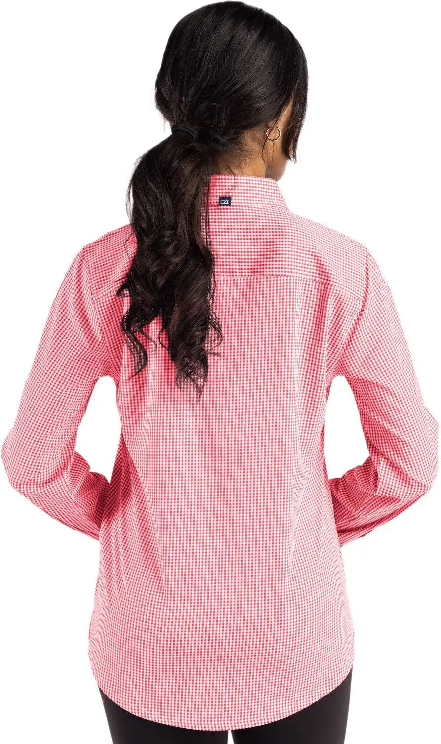 Cutter & Buck Lcw00020 Skyline Epic Confidence Recycled Gingham Womens Long Sleeve Dress Shirt - Red White