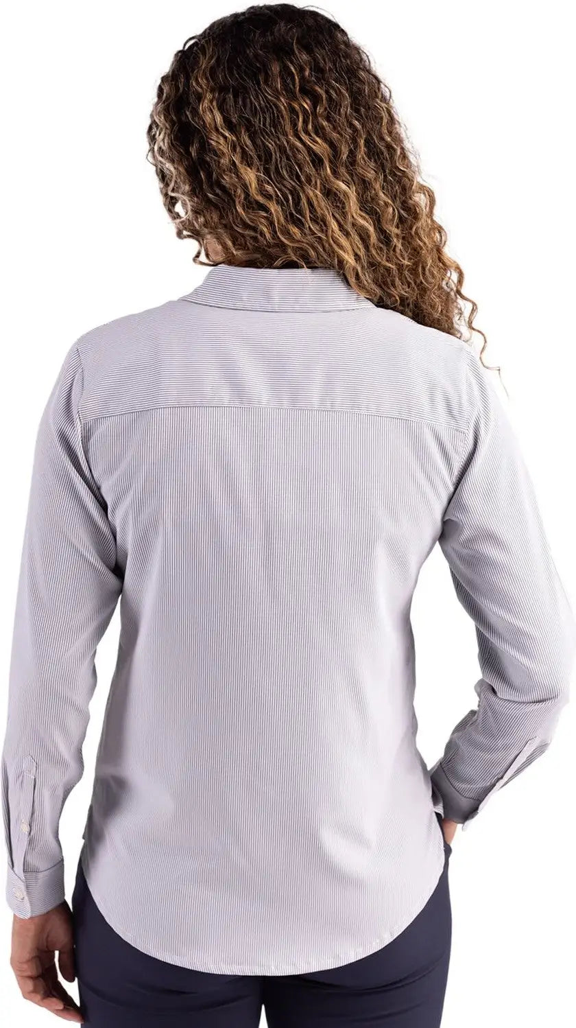 Cutter & Buck Lcw00021 Skyline Epic Confidence Recycled Pinstripe Womens Long Sleeve Dress Shirt - Elemental Gray White