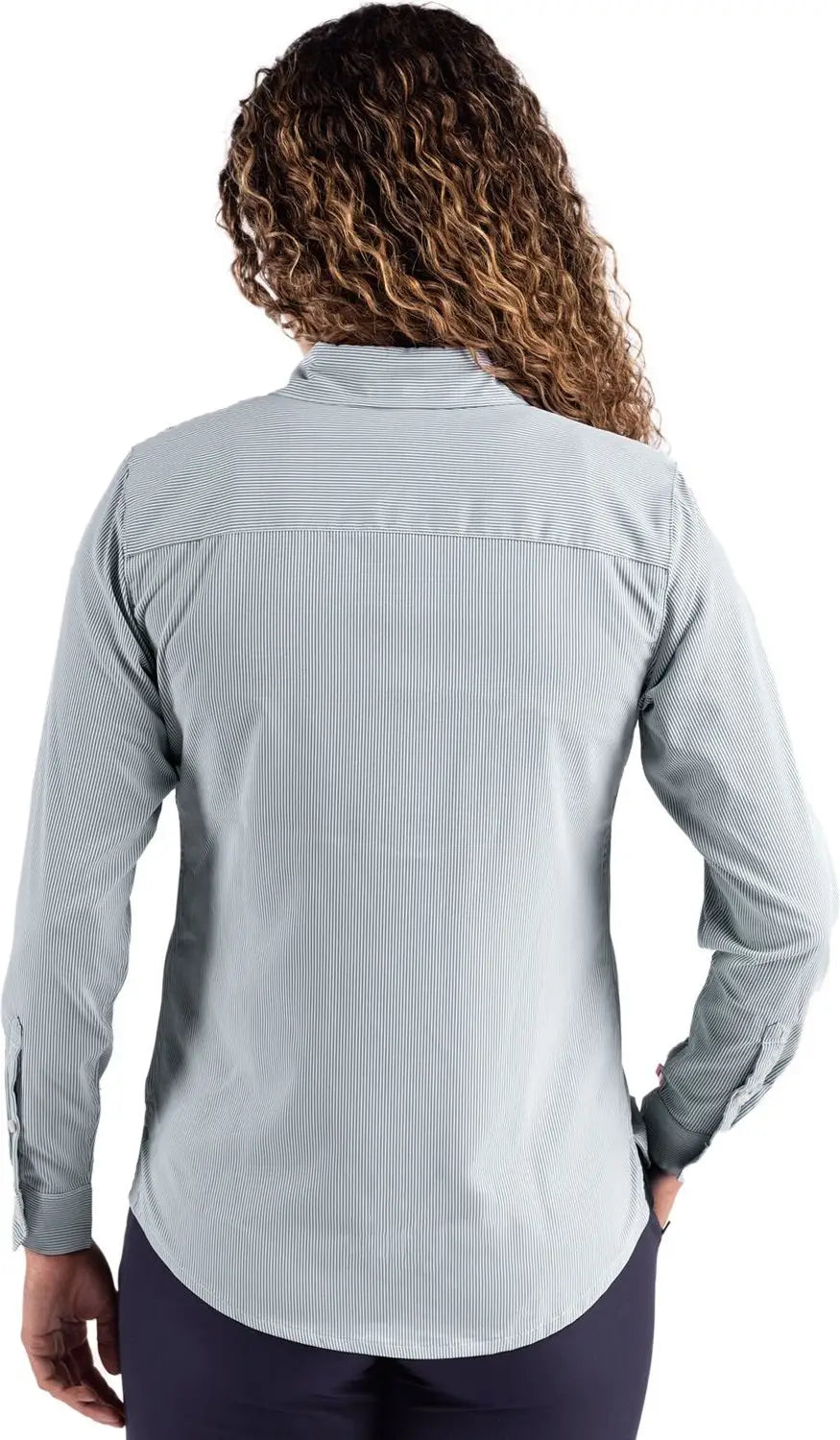 Cutter & Buck Lcw00021 Skyline Epic Confidence Recycled Pinstripe Womens Long Sleeve Dress Shirt - Hunter White