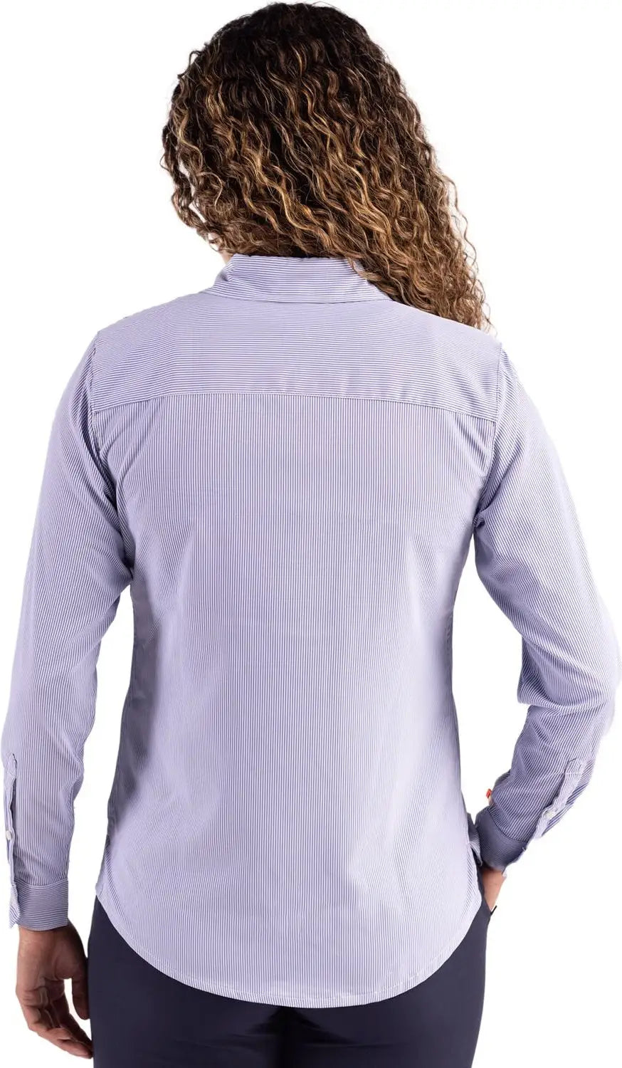 Cutter & Buck Lcw00021 Skyline Epic Confidence Recycled Pinstripe Womens Long Sleeve Dress Shirt - Tour Blue White