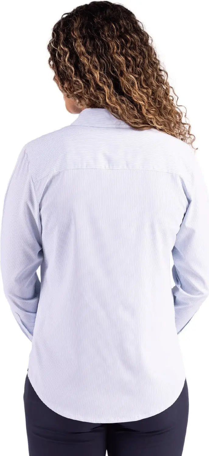 Cutter & Buck Lcw00021 Skyline Epic Confidence Recycled Pinstripe Womens Long Sleeve Dress Shirt - Pale Blue White