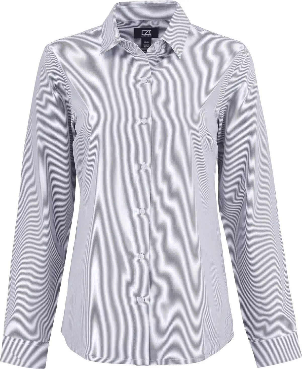 Cutter & Buck Lcw00021 Skyline Epic Confidence Recycled Pinstripe Womens Long Sleeve Dress Shirt - Elemental Gray White