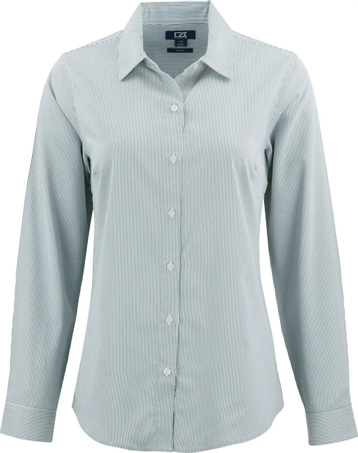 Cutter & Buck Lcw00021 Skyline Epic Confidence Recycled Pinstripe Womens Long Sleeve Dress Shirt - Hunter White