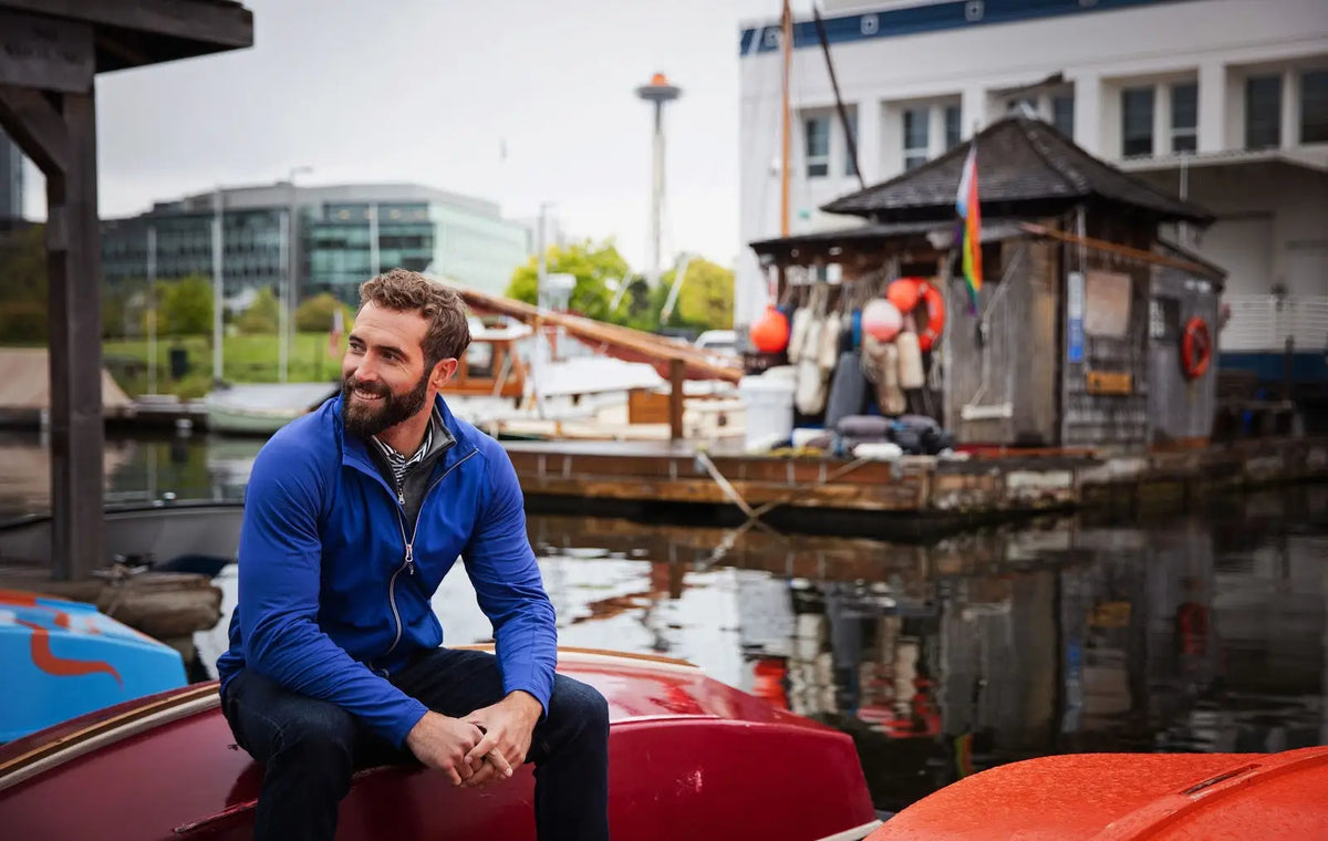 Cutter & Buck Mcc00032 Adapt Eco Knit Hybrid Recycled Mens Full Zip Jacket - Tour Blue
