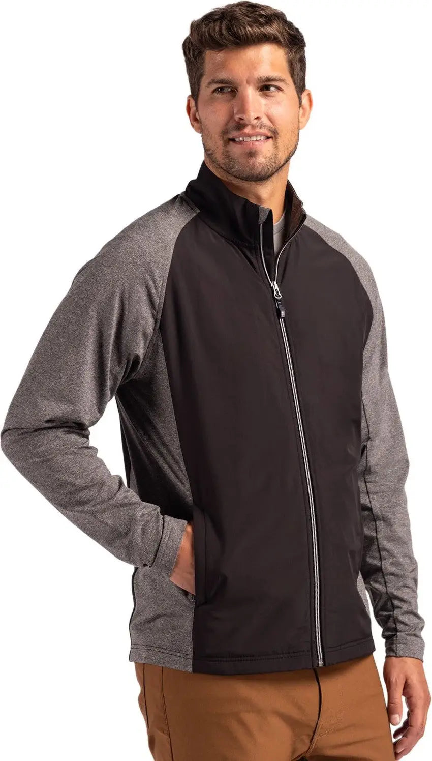 Cutter & Buck Mcc00032 Adapt Eco Knit Hybrid Recycled Mens Full Zip Jacket - Black Heather