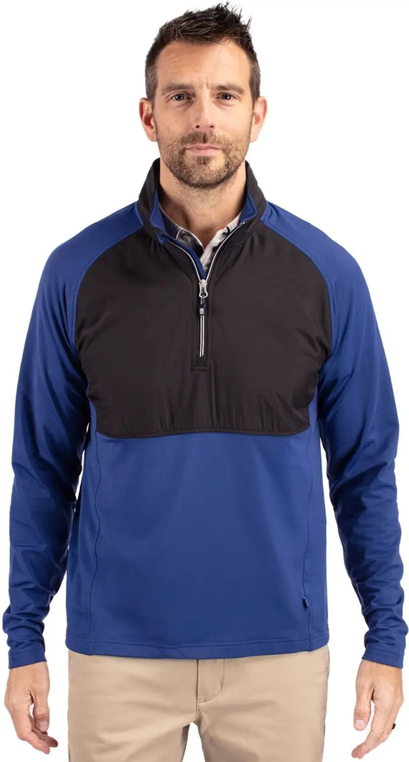 Cutter & Buck Mcc00034 Adapt Eco Knit Hybrid Recycled Mens Quarter Zip - Tour Blue Black - Blue/black / Adult s