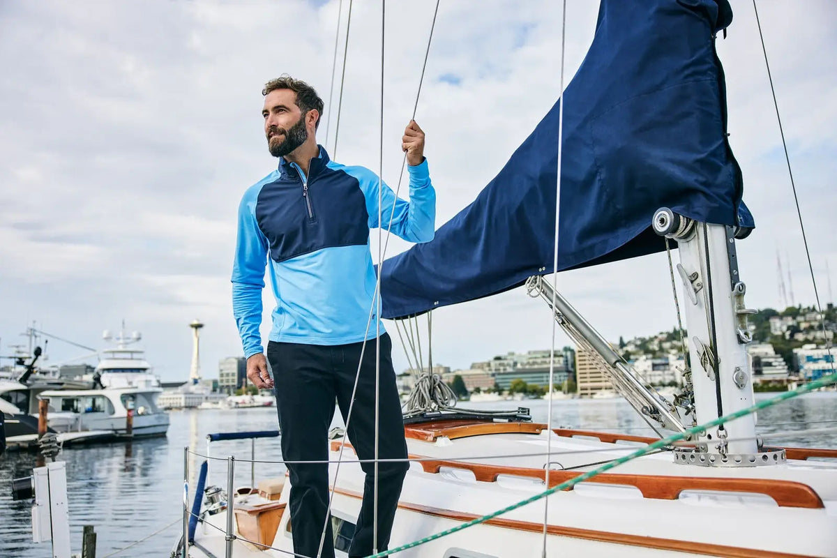 Cutter & Buck Mcc00034 Adapt Eco Knit Hybrid Recycled Mens Quarter Zip - Atlas Navy Blue