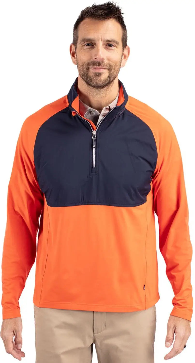 Cutter & Buck Mcc00034 Adapt Eco Knit Hybrid Recycled Mens Quarter Zip - College Orange Navy Blue - Orange/navy / Adult