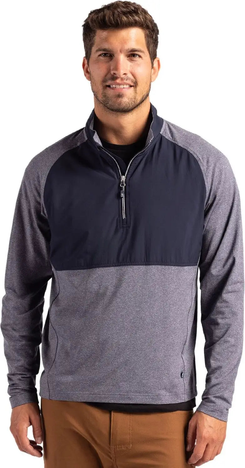 Cutter & Buck Mcc00034 Adapt Eco Knit Hybrid Recycled Mens Quarter Zip - Navy Blue Heather - Heather/navy / Adult s