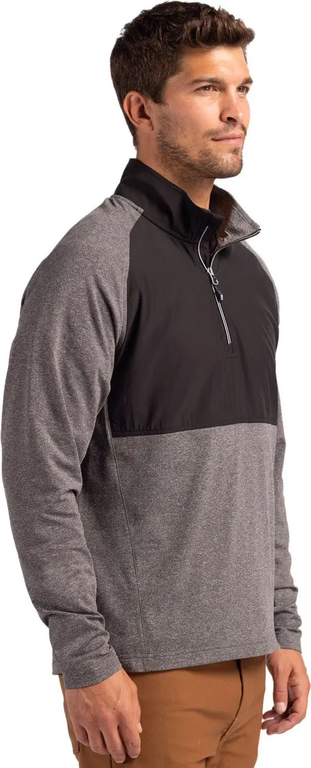 Cutter & Buck Mcc00034 Adapt Eco Knit Hybrid Recycled Mens Quarter Zip - Black Heather