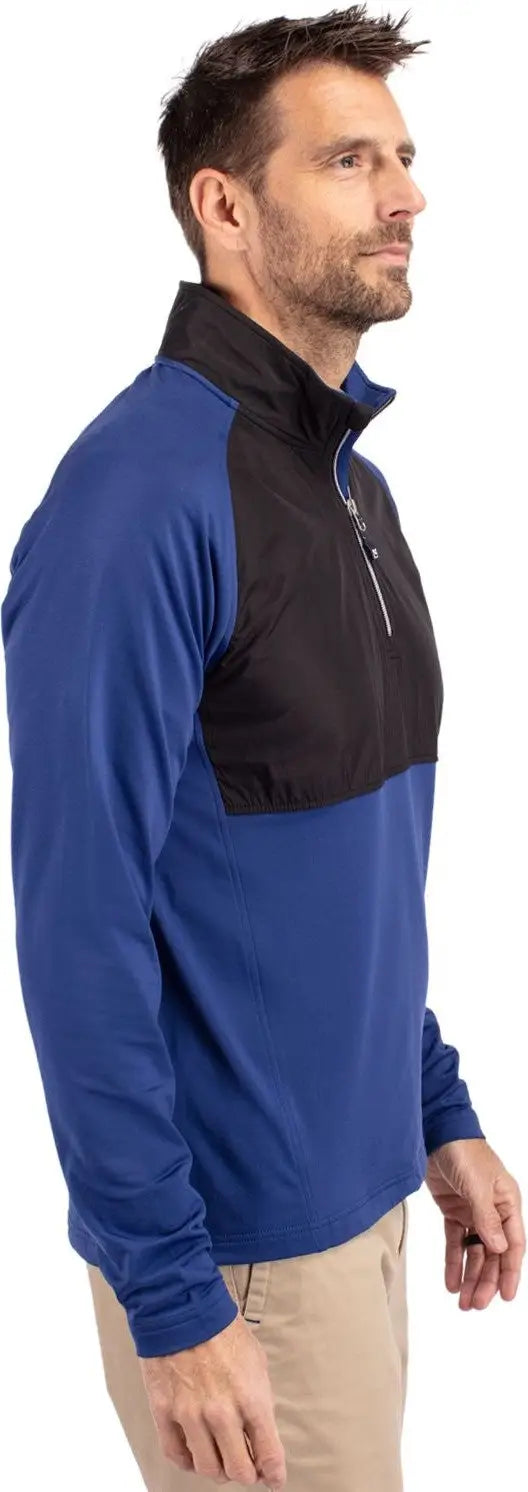 Cutter & Buck Mcc00034 Adapt Eco Knit Hybrid Recycled Mens Quarter Zip - Tour Blue Black