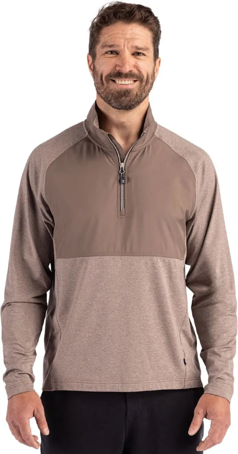 Cutter & Buck Mcc00034 Adapt Eco Knit Hybrid Recycled Mens Quarter Zip - Mushroom Heather - Adult s