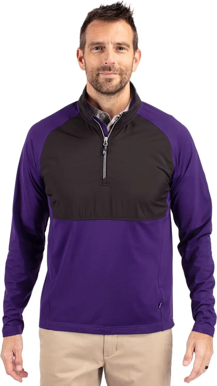 Cutter & Buck Mcc00034 Adapt Eco Knit Hybrid Recycled Mens Quarter Zip - College Purple Black - Purple/black / Adult s