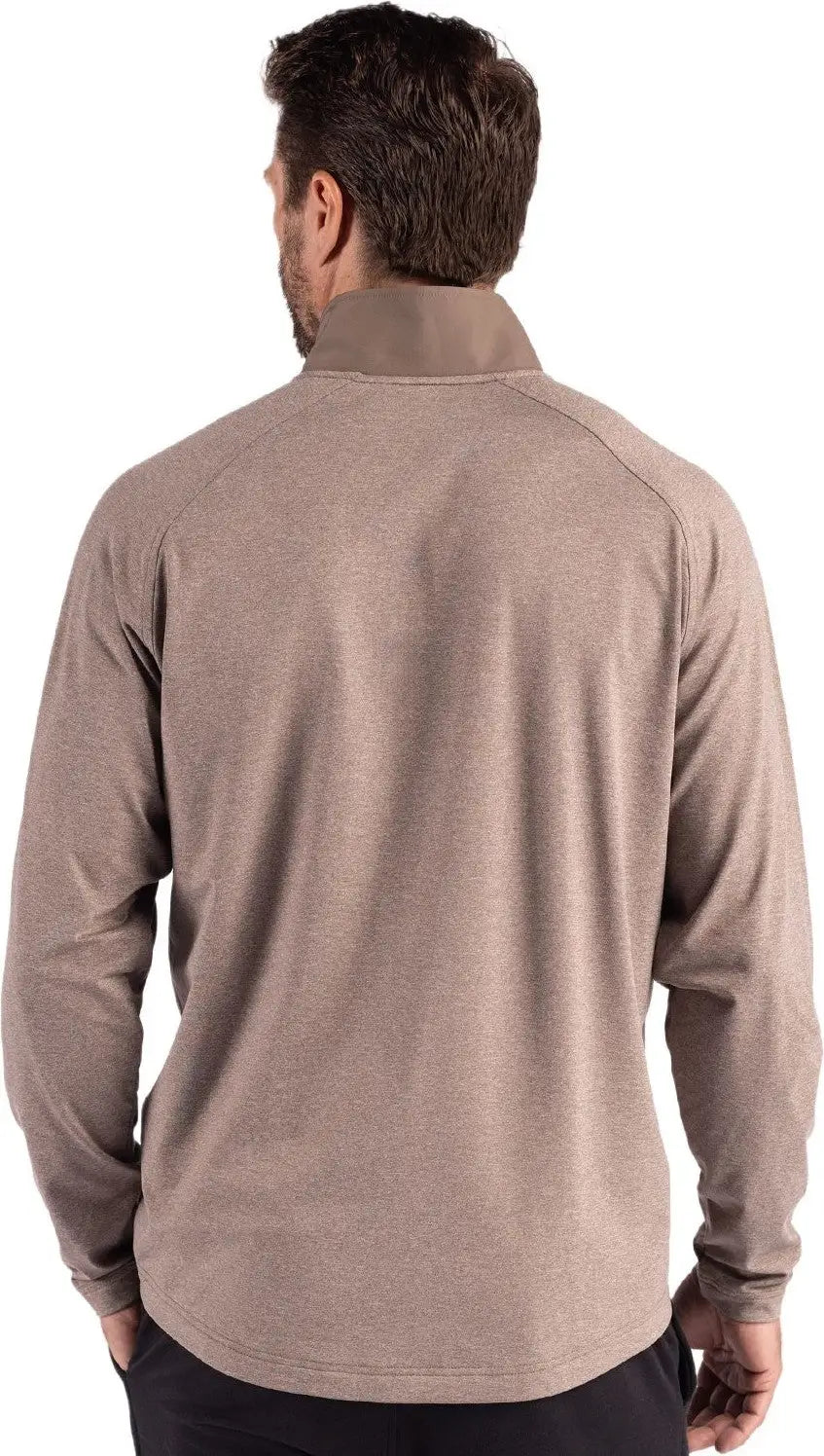 Cutter & Buck Mcc00034 Adapt Eco Knit Hybrid Recycled Mens Quarter Zip - Mushroom Heather