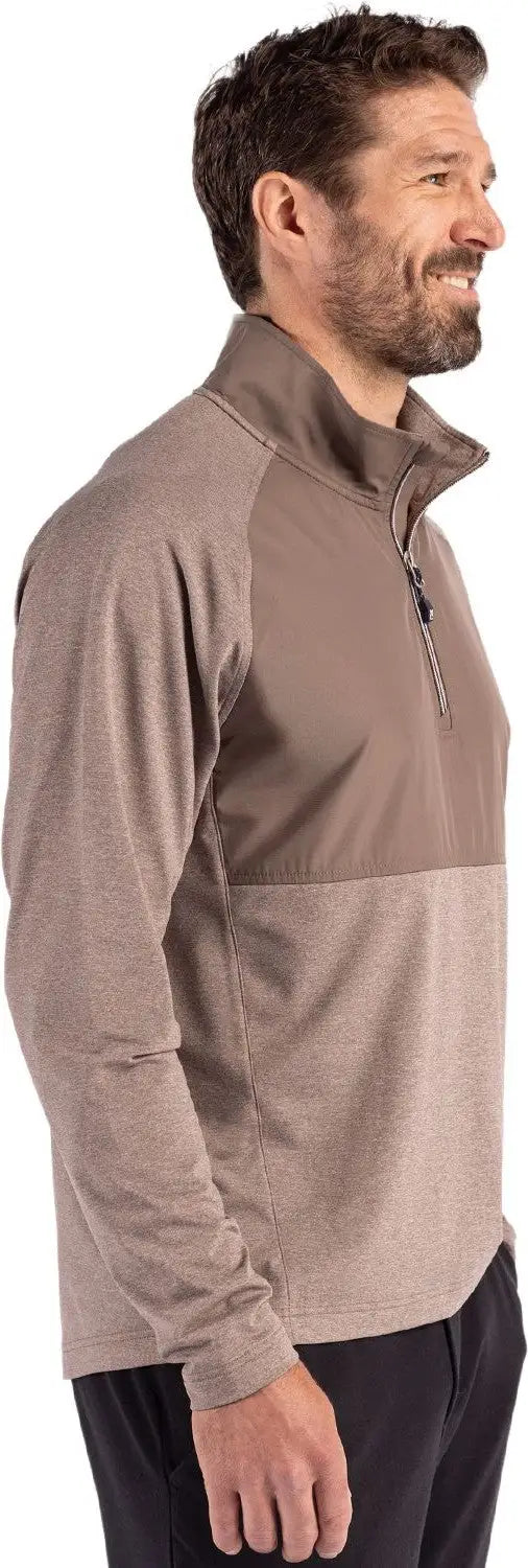 Cutter & Buck Mcc00034 Adapt Eco Knit Hybrid Recycled Mens Quarter Zip - Mushroom Heather