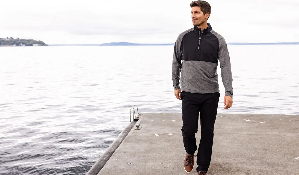 Cutter & Buck Mcc00034 Adapt Eco Knit Hybrid Recycled Mens Quarter Zip - Black Heather
