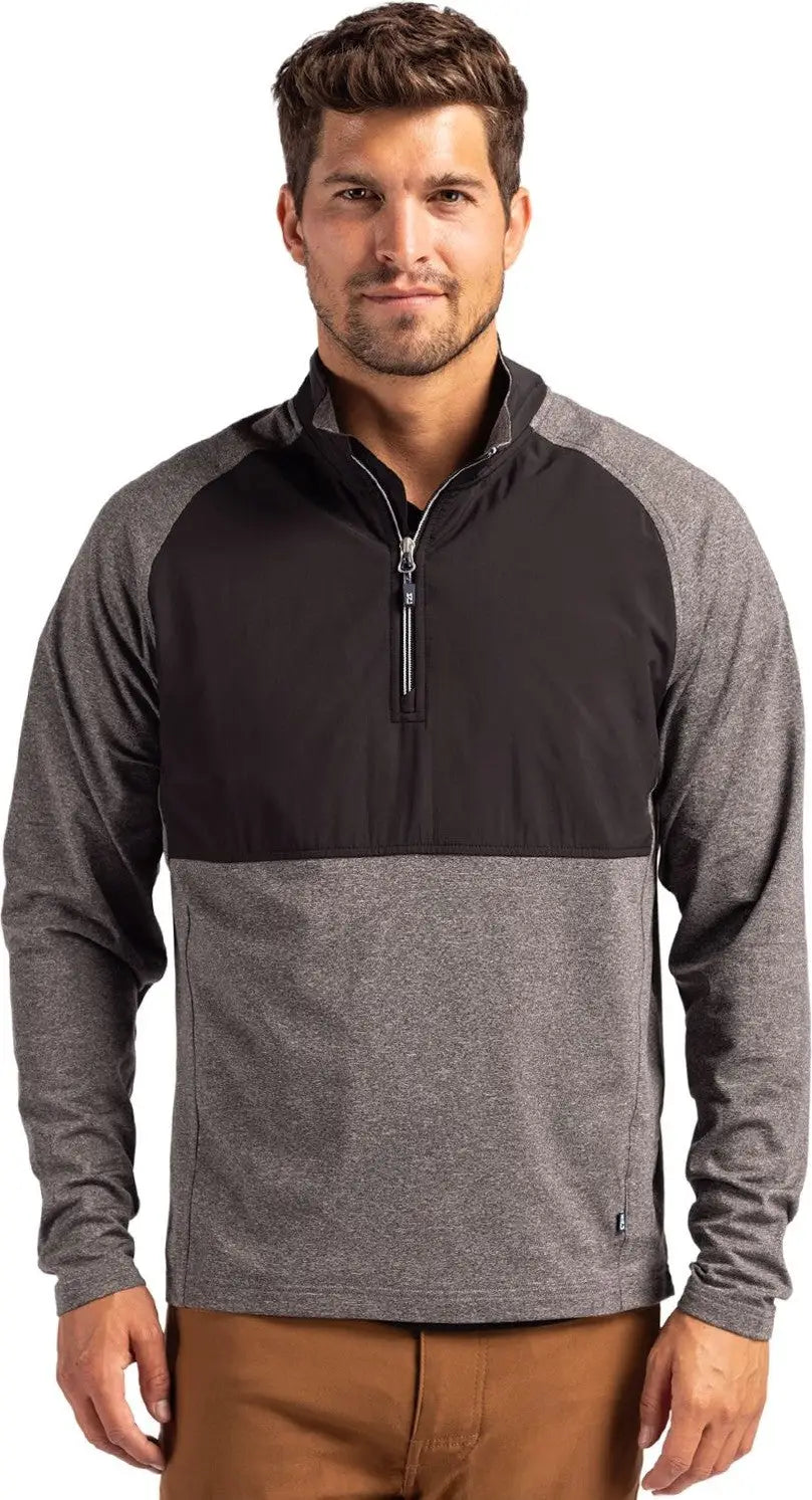 Cutter & Buck Mcc00034 Adapt Eco Knit Hybrid Recycled Mens Quarter Zip - Black Heather - Heather/black / Adult s