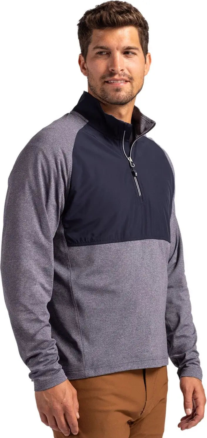 Cutter & Buck Mcc00034 Adapt Eco Knit Hybrid Recycled Mens Quarter Zip - Navy Blue Heather