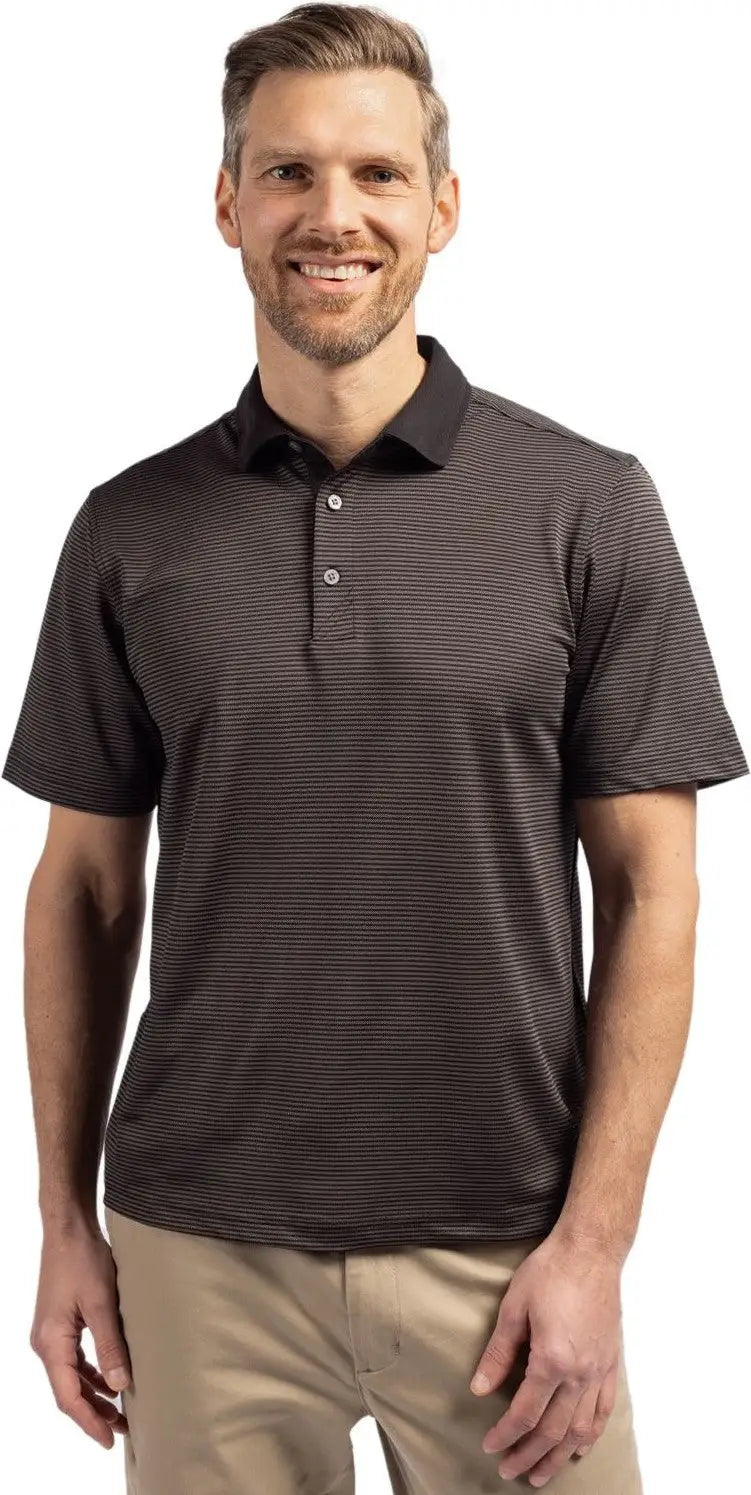 Cutter & Buck Mck00007 Virtue Eco Pique Micro Stripe Recycled Mens Polo - Black Elemental Gray - Black/elemental