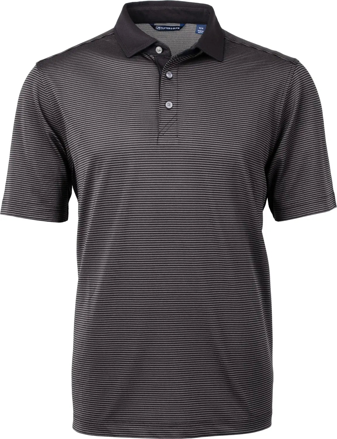 Cutter & Buck Mck00007 Virtue Eco Pique Micro Stripe Recycled Mens Polo - Black Elemental Gray