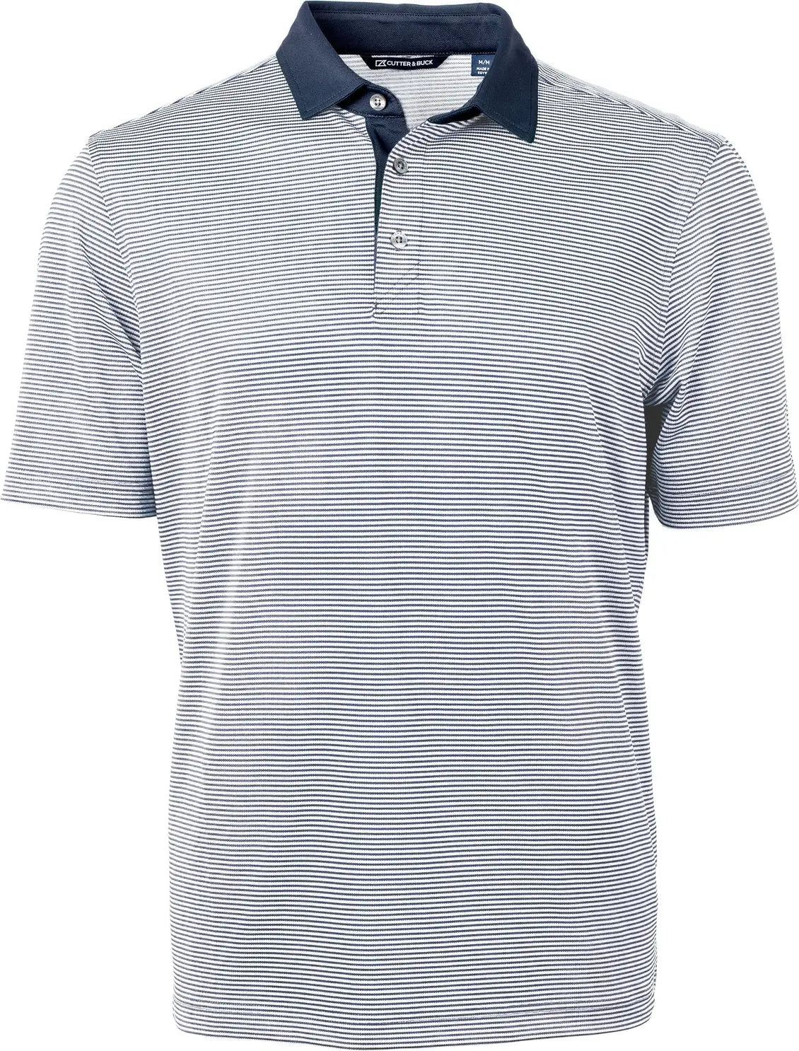 Cutter & Buck Mck00007 Virtue Eco Pique Micro Stripe Recycled Mens Polo - Navy Blue White