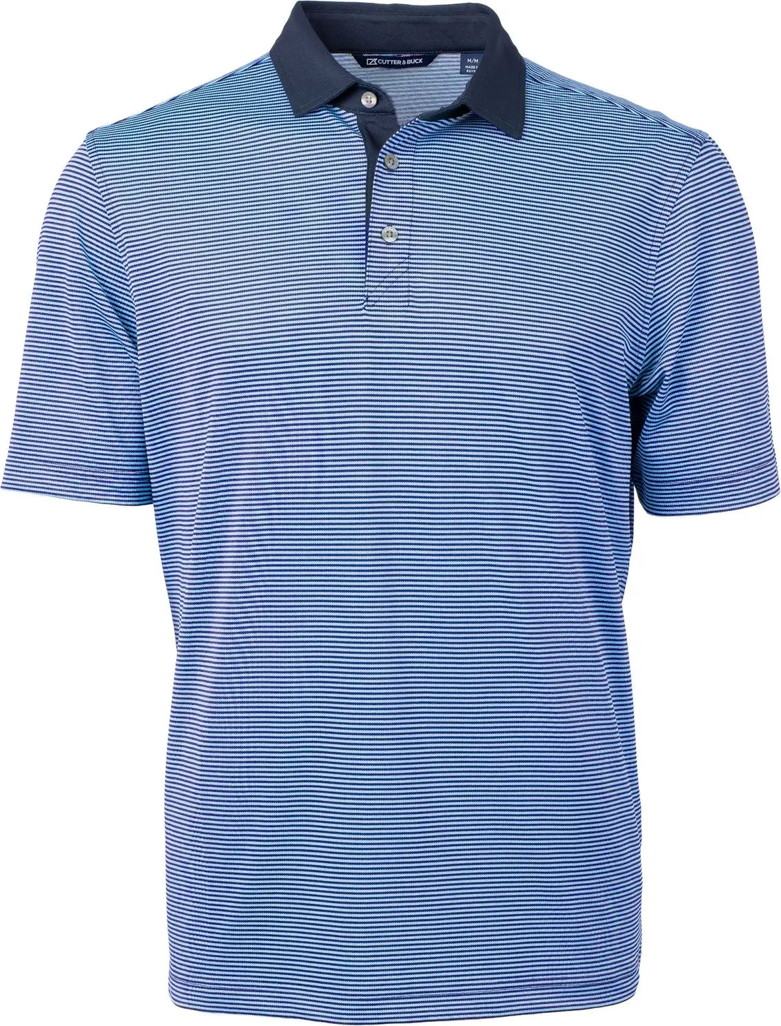 Cutter & Buck Mck00007 Virtue Eco Pique Micro Stripe Recycled Mens Polo - Atlas Navy Blue