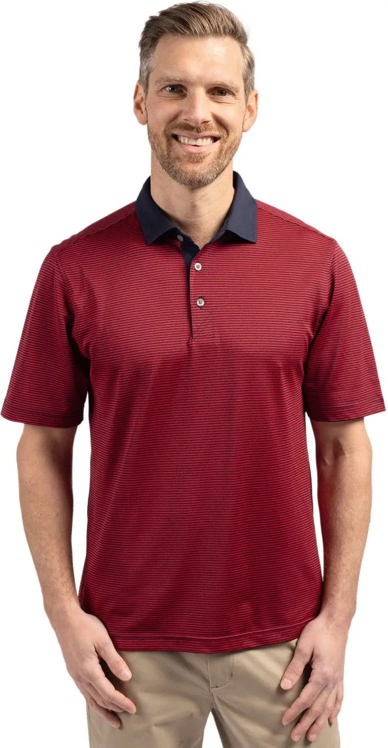 Cutter & Buck Mck00007 Virtue Eco Pique Micro Stripe Recycled Mens Polo - Red Navy Blue - Red/navy / Adult s