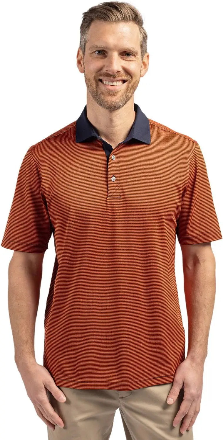 Cutter & Buck Mck00007 Virtue Eco Pique Micro Stripe Recycled Mens Polo - College Orange Navy Blue - Orange/navy
