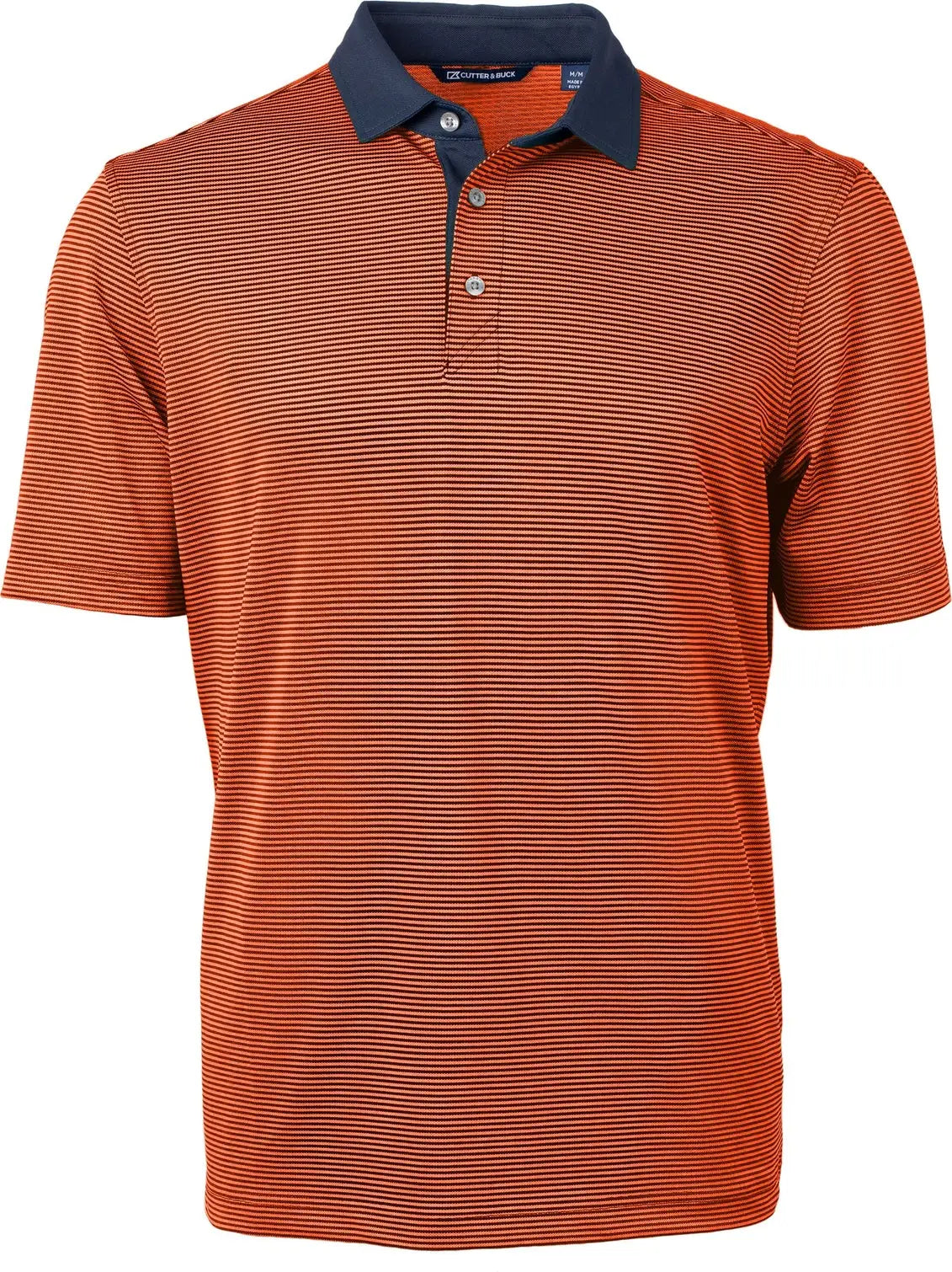 Cutter & Buck Mck00007 Virtue Eco Pique Micro Stripe Recycled Mens Polo - College Orange Navy Blue