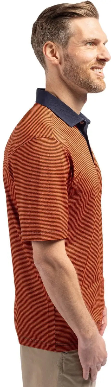 Cutter & Buck Mck00007 Virtue Eco Pique Micro Stripe Recycled Mens Polo - College Orange Navy Blue