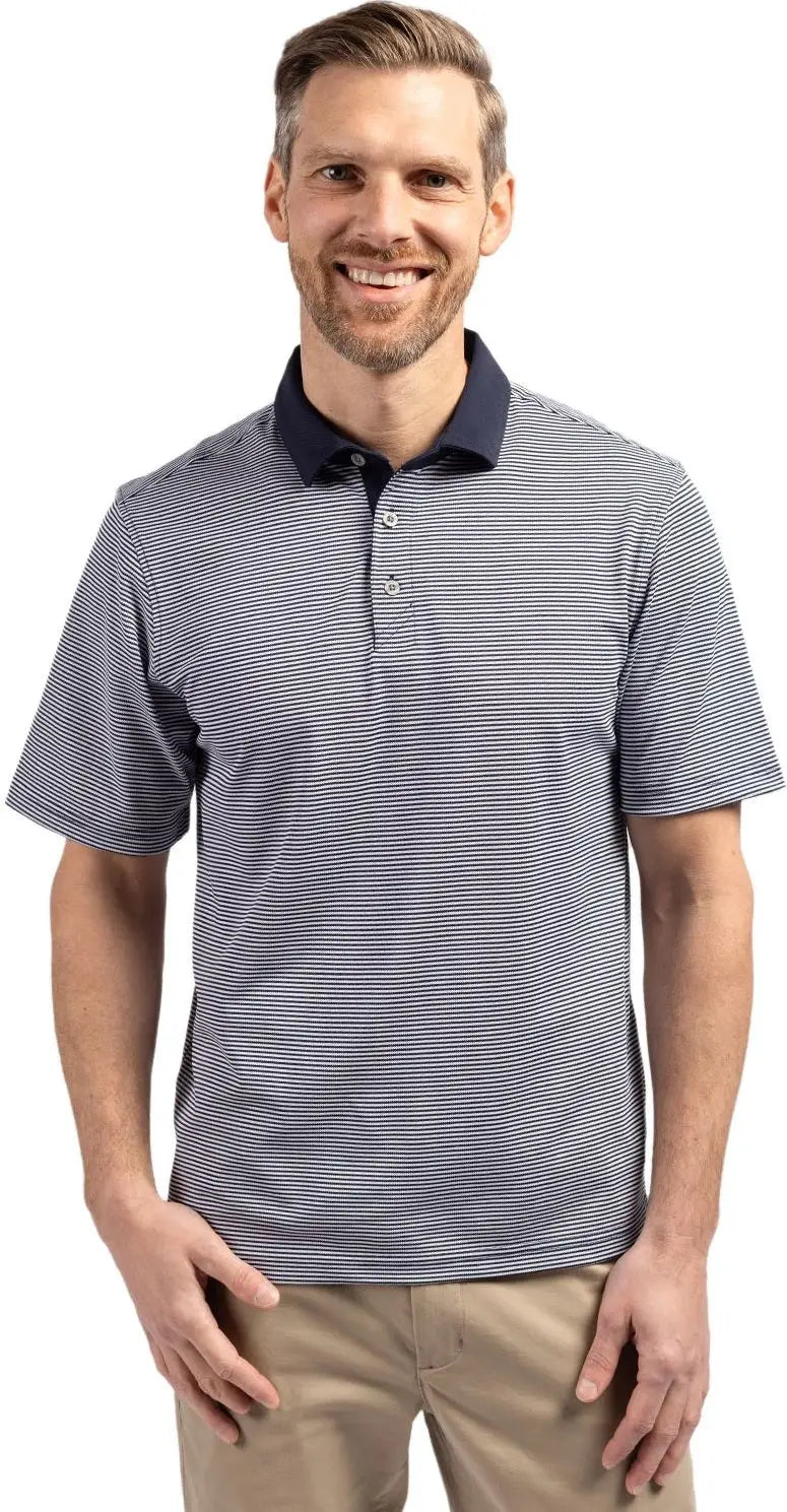Cutter & Buck Mck00007 Virtue Eco Pique Micro Stripe Recycled Mens Polo - Navy Blue White - Blue/white / Adult s