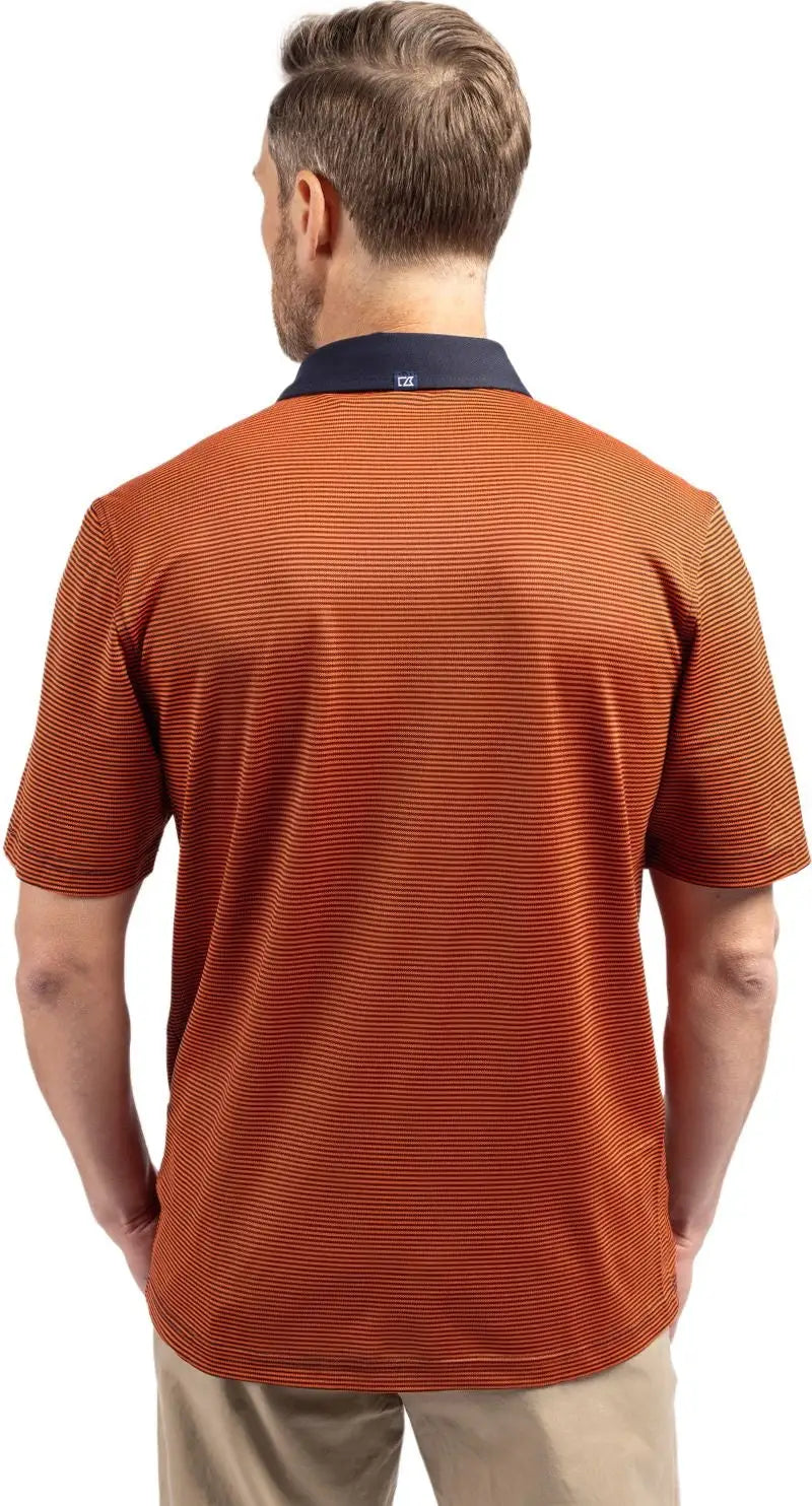 Cutter & Buck Mck00007 Virtue Eco Pique Micro Stripe Recycled Mens Polo - College Orange Navy Blue