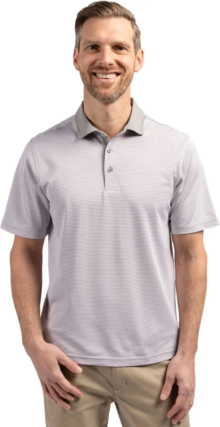 Cutter & Buck Mck00007 Virtue Eco Pique Micro Stripe Recycled Mens Polo - Polished White - Polished/white / Adult s