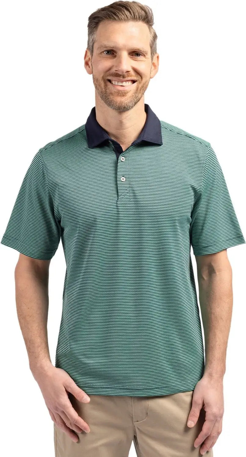 Cutter & Buck Mck00007 Virtue Eco Pique Micro Stripe Recycled Mens Polo - Fresh Mint Navy Blue - Mint/navy / Adult s