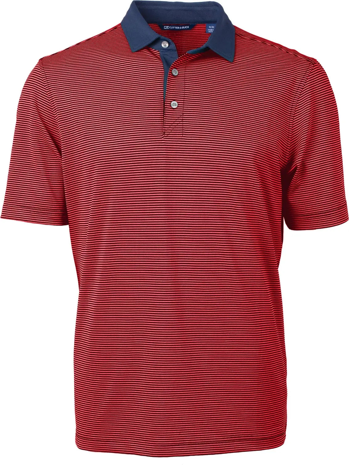 Cutter & Buck Mck00007 Virtue Eco Pique Micro Stripe Recycled Mens Polo - Red Navy Blue