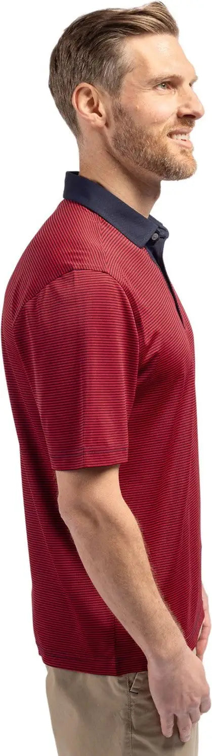 Cutter & Buck Mck00007 Virtue Eco Pique Micro Stripe Recycled Mens Polo - Red Navy Blue