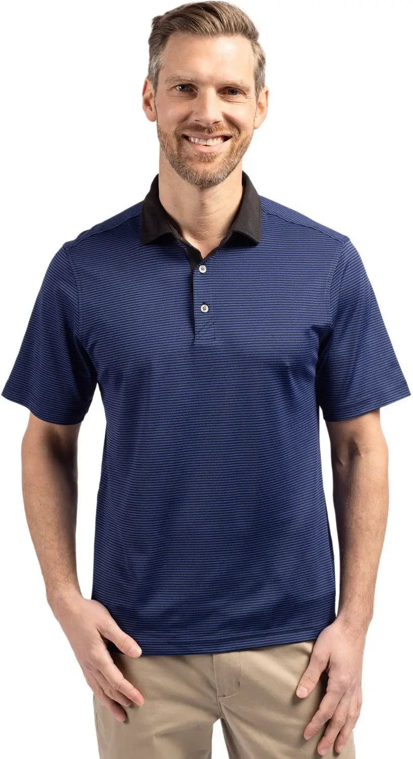 Cutter & Buck Mck00007 Virtue Eco Pique Micro Stripe Recycled Mens Polo - Tour Blue Black - Blue/black / Adult s