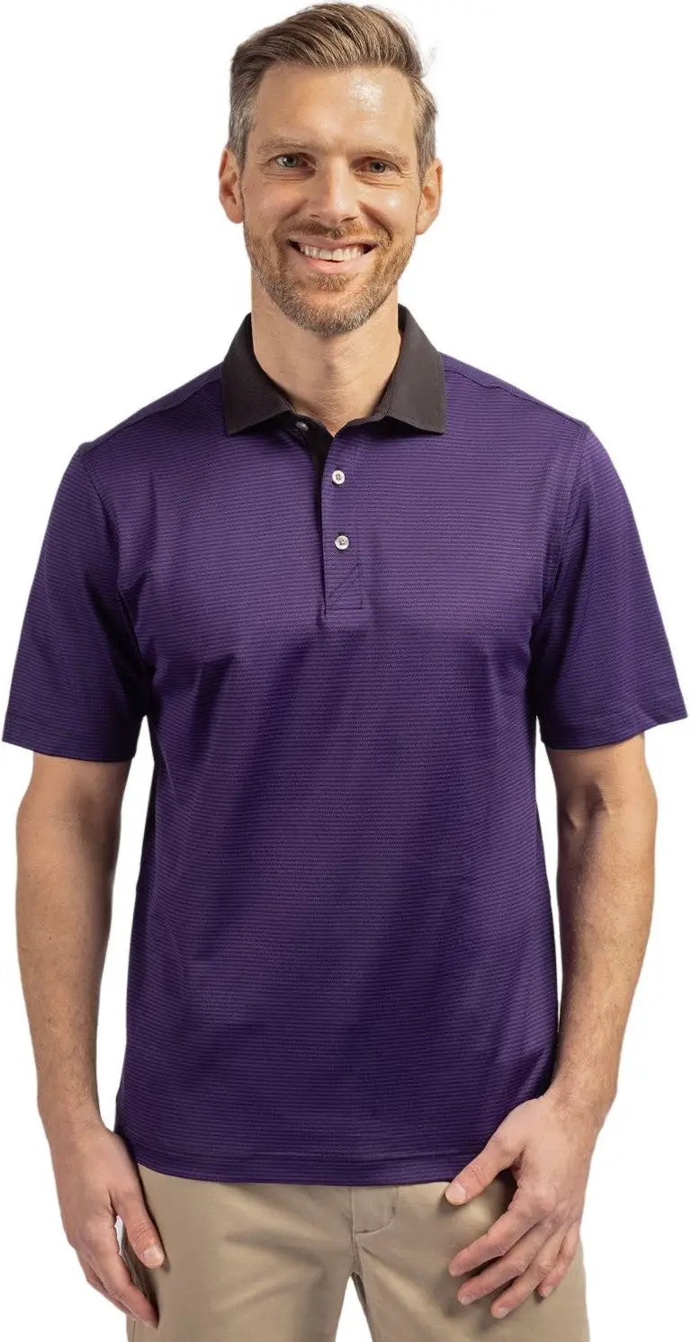 Cutter & Buck Mck00007 Virtue Eco Pique Micro Stripe Recycled Mens Polo - College Purple Black - Purple/black / Adult s