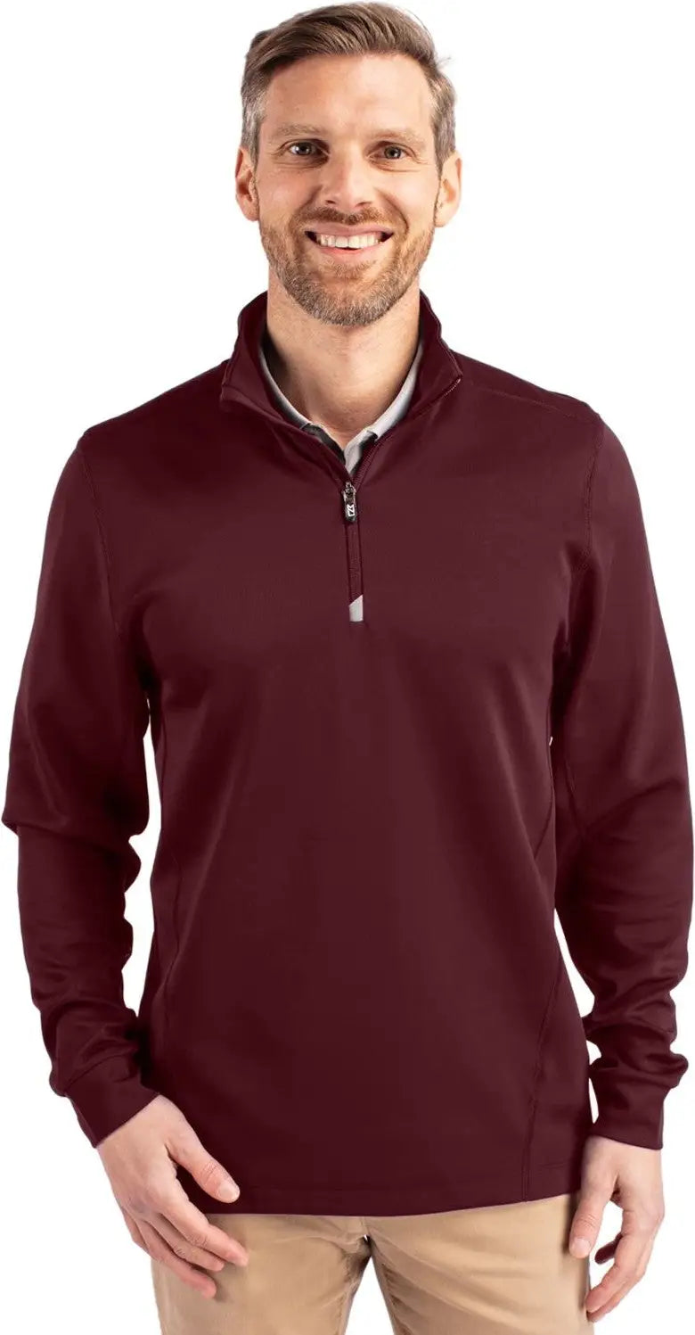 Cutter & Buck Mck00067 Traverse Stretch Eco Quarter Zip Mens Pullover - Bordeaux - Adult s