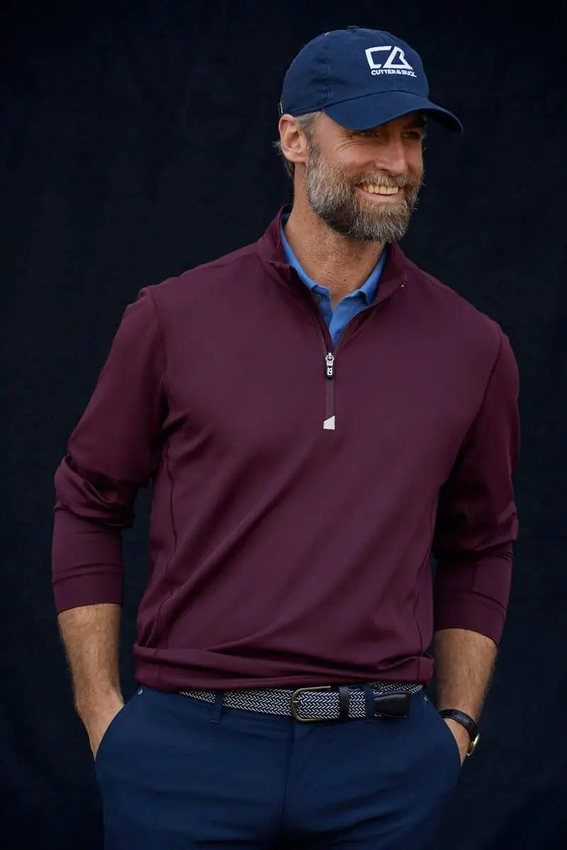 Cutter & Buck Mck00067 Traverse Stretch Eco Quarter Zip Mens Pullover - Bordeaux