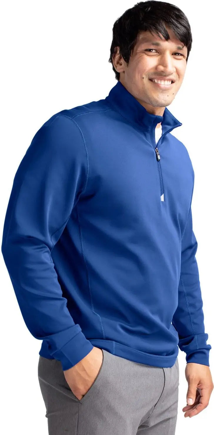 Cutter & Buck Mck00067 Traverse Stretch Eco Quarter Zip Mens Pullover - Tour Blue