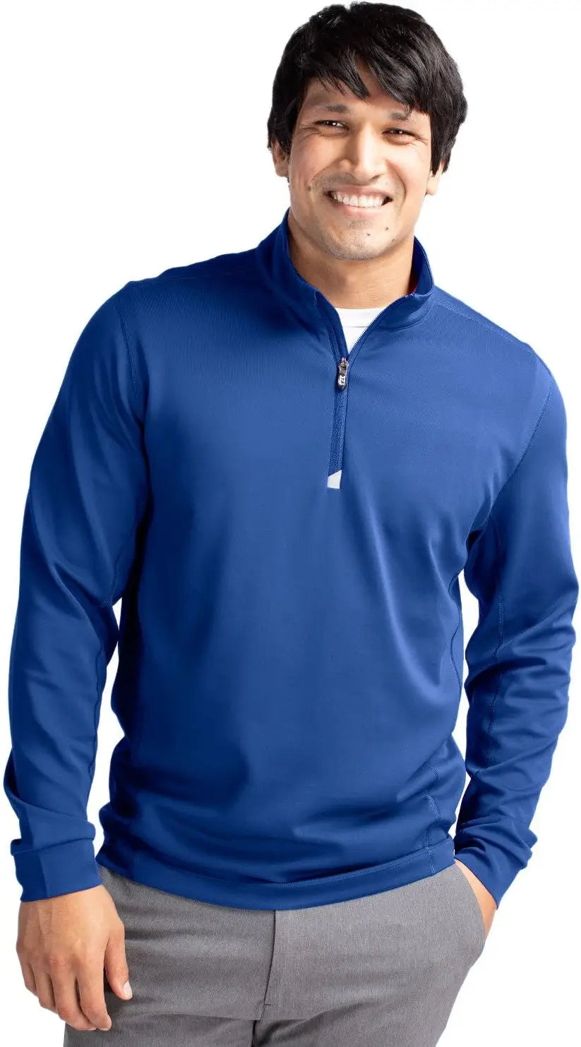 Cutter & Buck Mck00067 Traverse Stretch Eco Quarter Zip Mens Pullover - Tour Blue - Adult s