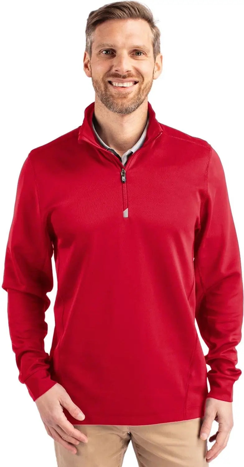 Cutter & Buck Mck00067 Traverse Stretch Eco Quarter Zip Mens Pullover - Red - Adult s