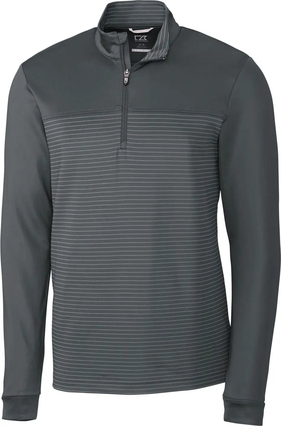 Cutter & Buck Mck00088 Traverse Stretch Eco Stripe Quarter Zip Mens Pullover - Elemental Gray