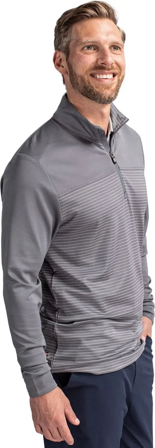 Cutter & Buck Mck00088 Traverse Stretch Eco Stripe Quarter Zip Mens Pullover - Elemental Gray