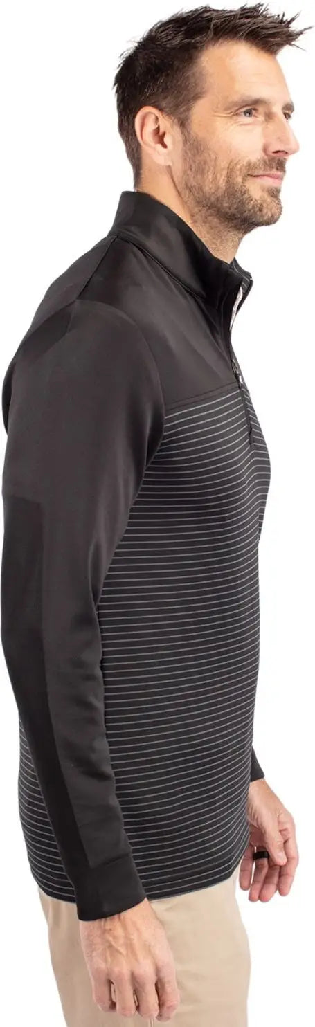 Cutter & Buck Mck00088 Traverse Stretch Eco Stripe Quarter Zip Mens Pullover - Black