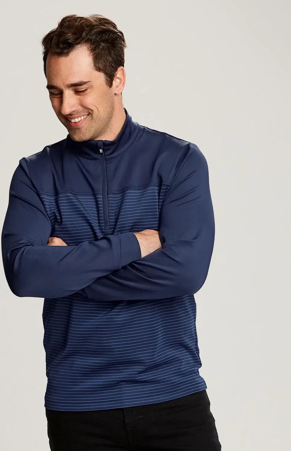 Cutter & Buck Mck00088 Traverse Stretch Eco Stripe Quarter Zip Mens Pullover - Liberty Navy